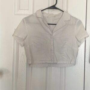 White Cropped Button-Up Shirt